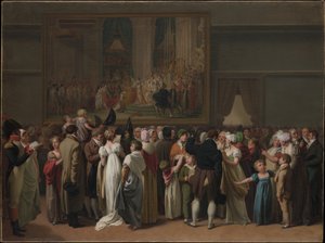 Het publiek bekijkt Davids kroning in het Louvre door Jacques Louis David